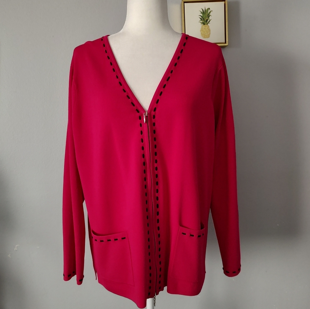 Cardigan Sweater Grace Dane Lewis women Color Fiusha Size 1X Zipper Front